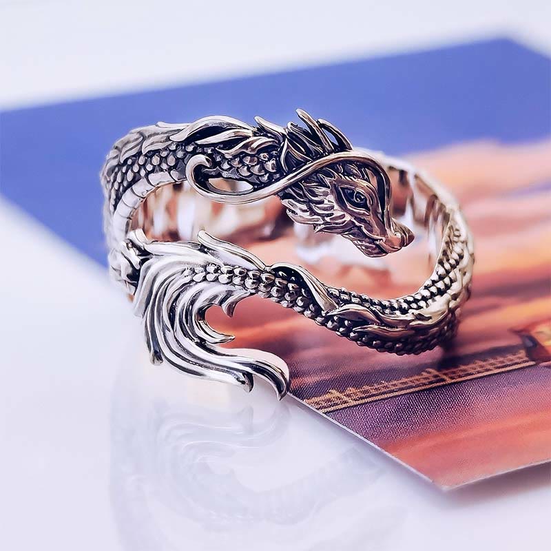 Bague de protection vintage en alliage de zinc à motif de dragon