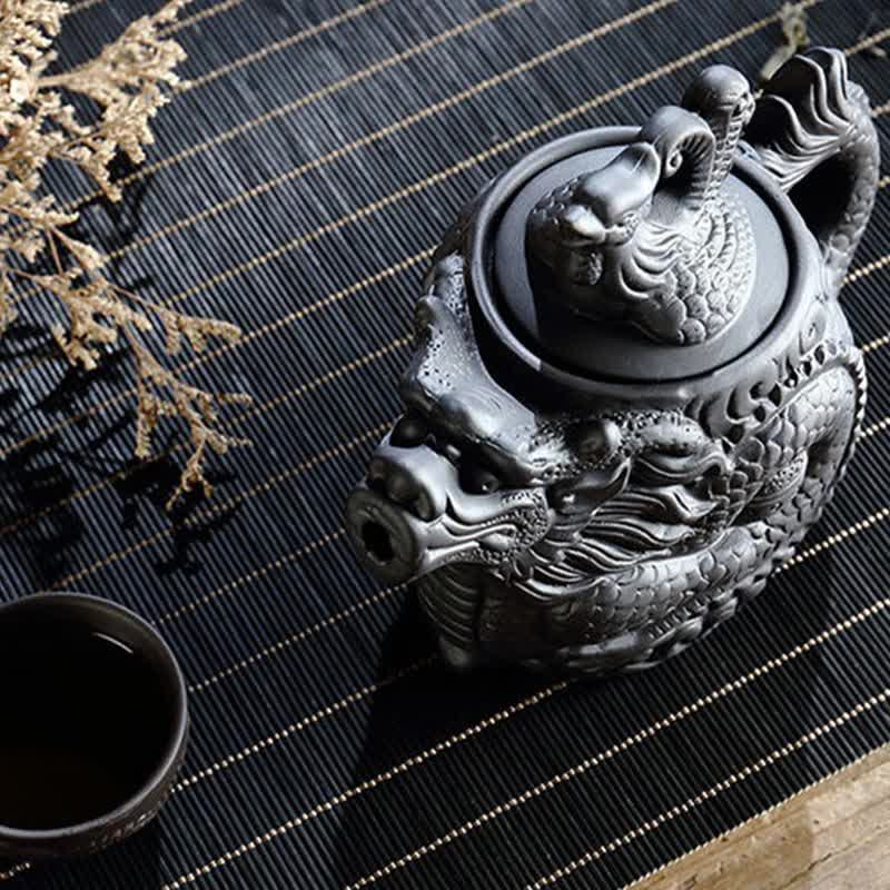 Théière vintage en céramique motif dragon et phénix | Purple Clay Art