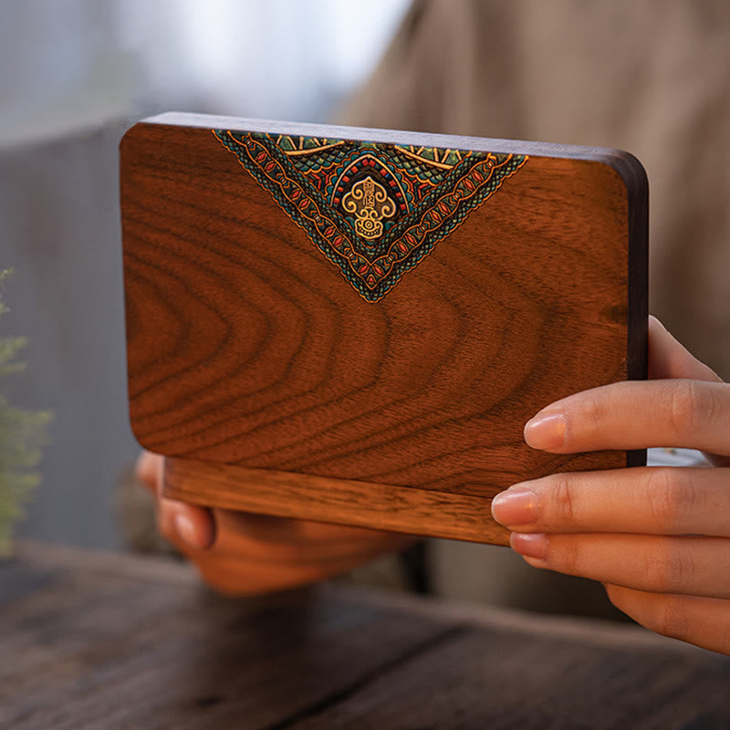 Boîte à bijoux vintage en bois de noyer noir, faite à la main