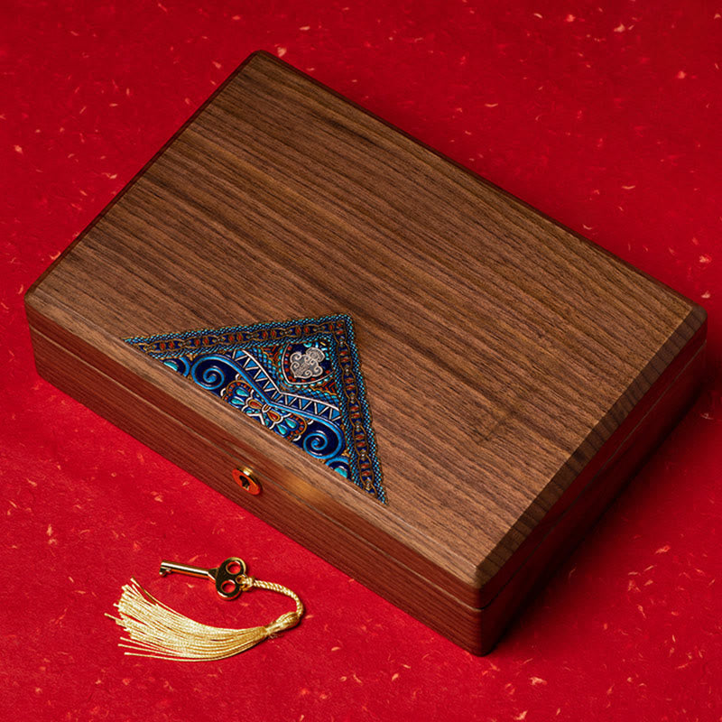 Boîte à bijoux vintage en bois de noyer noir, faite à la main