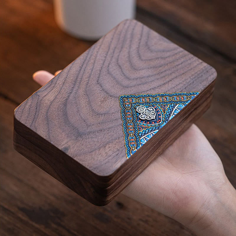 Boîte à bijoux vintage en bois de noyer noir, faite à la main