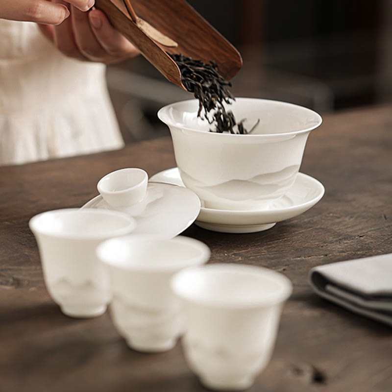 Ensemble de tasses à thé Gaiwan en porcelaine peinte à l'encre vintage pour la méditation
