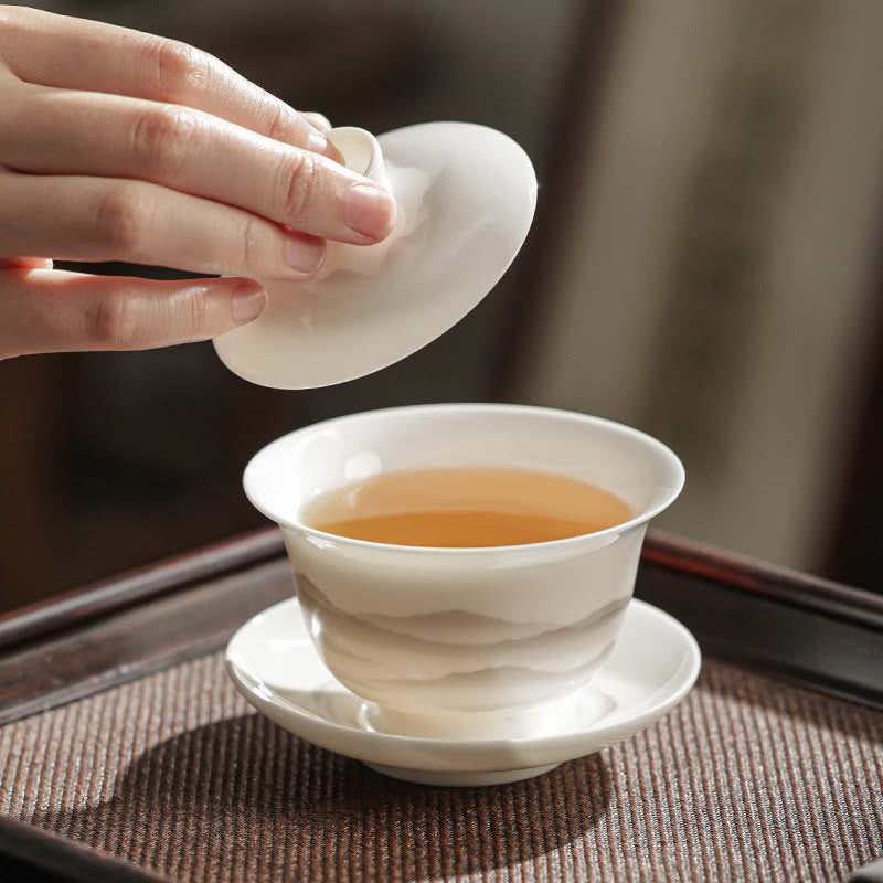 Ensemble de tasses à thé Gaiwan en porcelaine peinte à l'encre vintage pour la méditation
