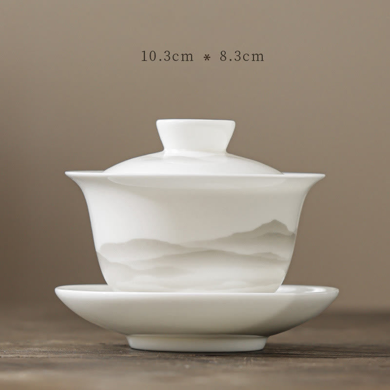 Ensemble de tasses à thé Gaiwan en porcelaine peinte à l'encre vintage pour la méditation