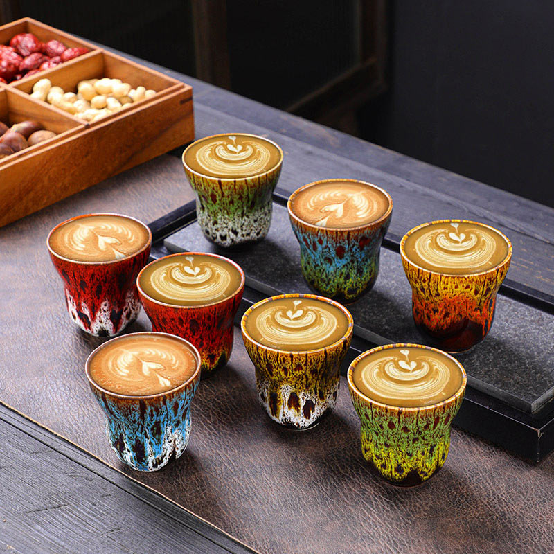 Tasse à café vintage en céramique avec changement de four, 150 ml, décor zen