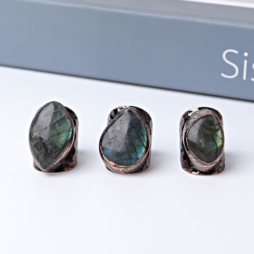 Vintage Labradorite Crystal Ring 1.1 Inch Statement Band