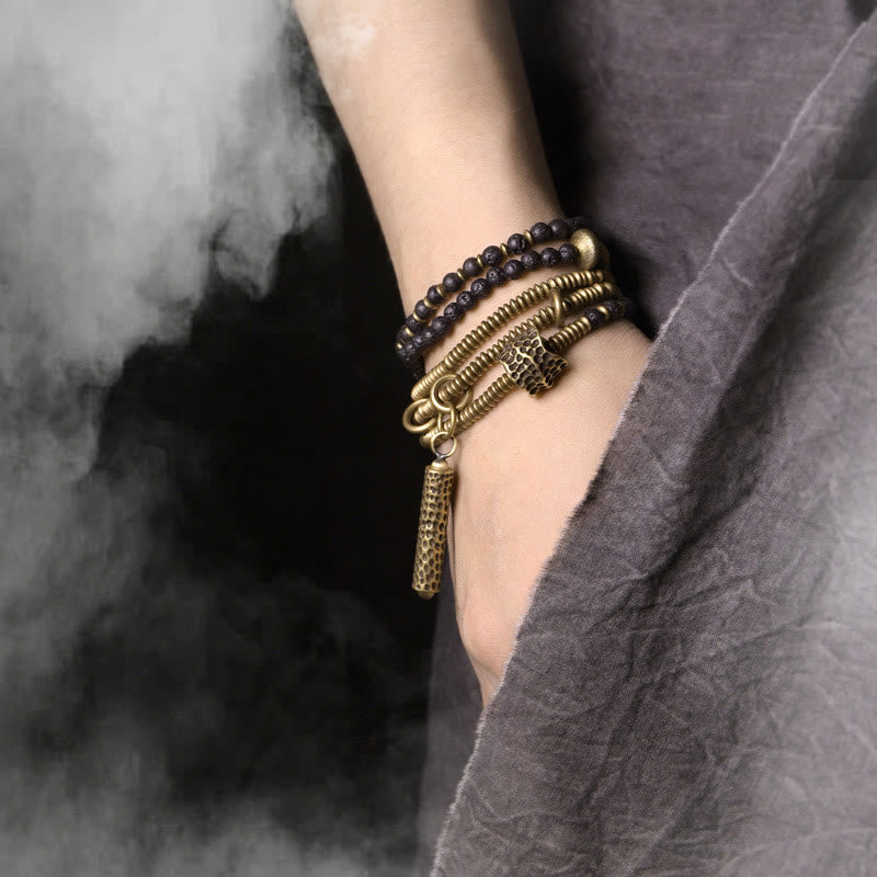 Bracelet spirituel vintage en cuivre et pierre de lave pour l'équilibre