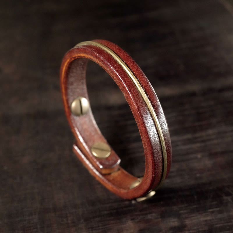 Bracelet de protection spirituelle vintage en cuir et cuivre - 16-16,6 cm