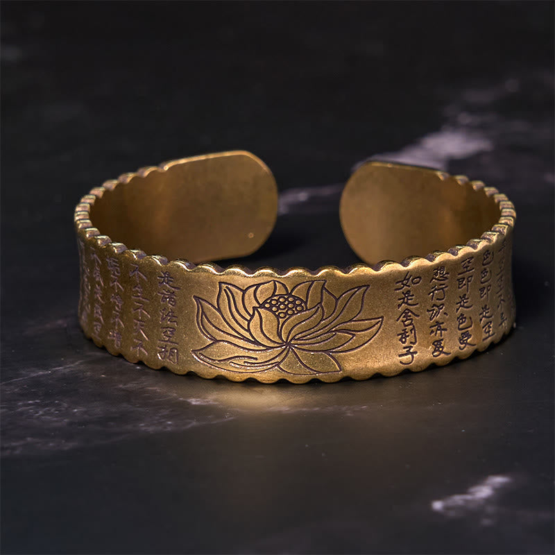 Bracelet manchette vintage en cuivre avec motif fleur de lotus et cœur Sutra