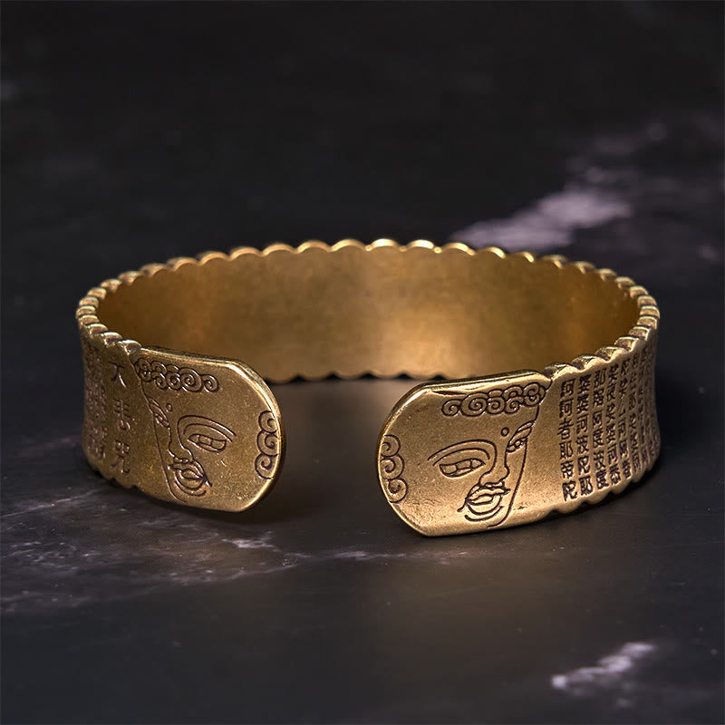 Bracelet manchette vintage en cuivre avec motif fleur de lotus et cœur Sutra