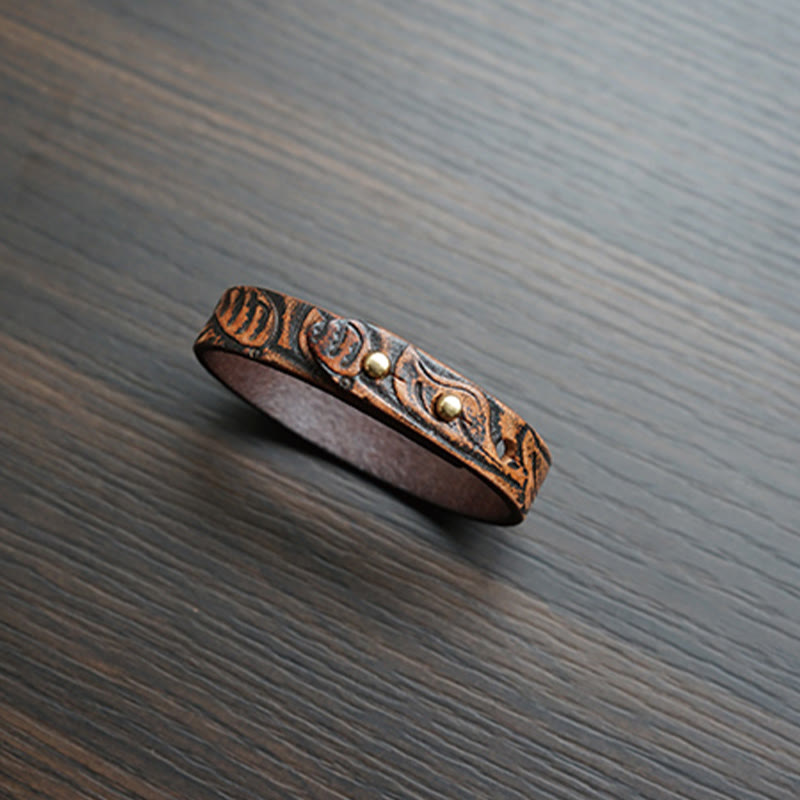 Bracelet spirituel en cuir imprimé vintage avec équilibre en cuivre