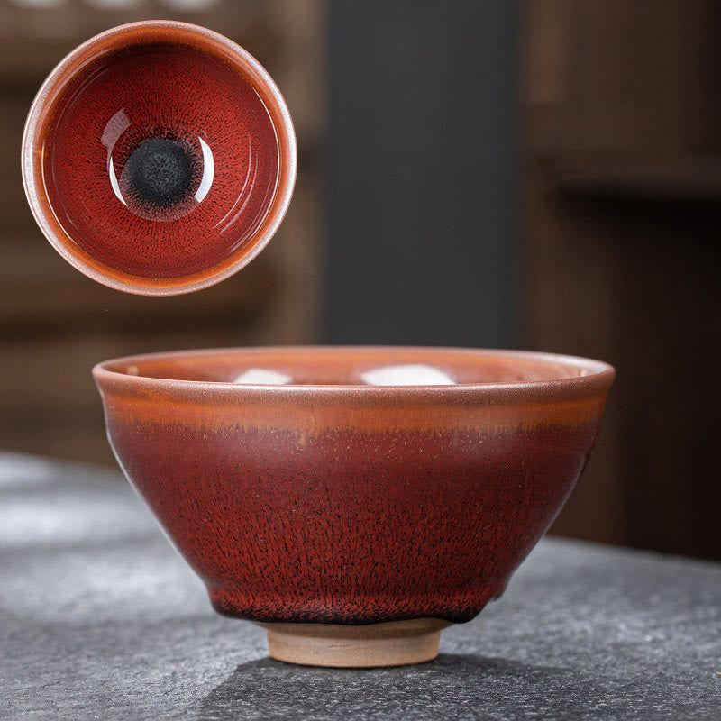Tasse à thé vintage en porcelaine chinoise Jianzhan rouge-brun pour décoration zen