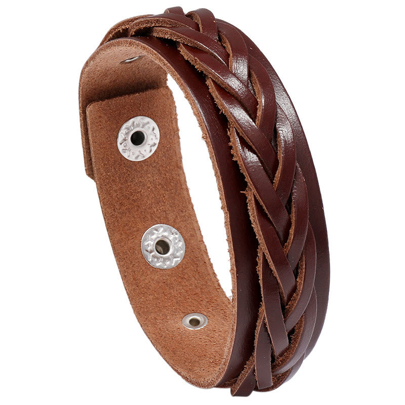 Bracelet réglable renforcé en cuir tissé vintage