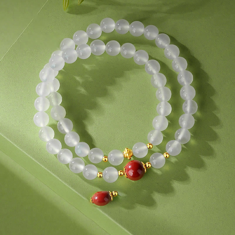Bracelet de protection en agate blanche et cinabre à double tour