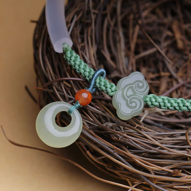 Bracelet jonc en agate blanche et jade Hetian, nuages de bon augure, boucle de paix