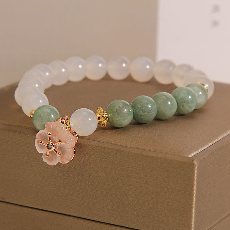 Bracelet de protection porte-bonheur en agate blanche et jade 14-16 cm
