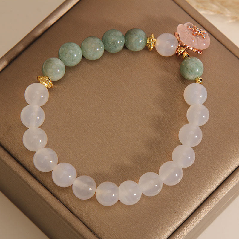 Bracelet de protection porte-bonheur en agate blanche et jade 14-16 cm