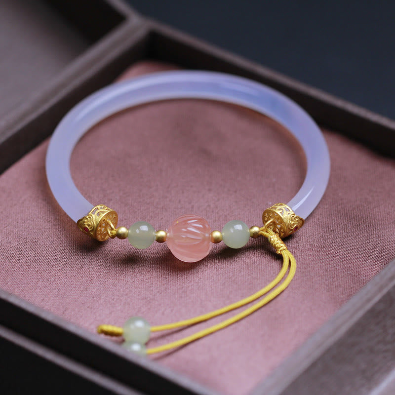 Bracelet Lotus Positif en Jade Hetian et Agate Blanche