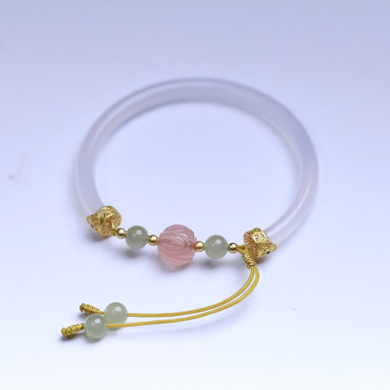 Bracelet Lotus Positif en Jade Hetian et Agate Blanche