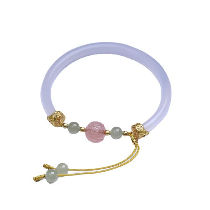 Bracelet Lotus Positif en Jade Hetian et Agate Blanche