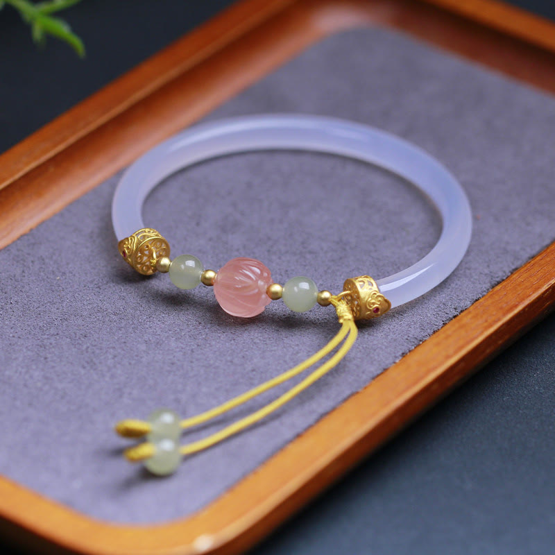Bracelet Lotus Positif en Jade Hetian et Agate Blanche