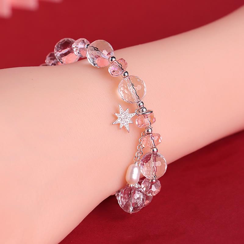 Bracelet Étoile de Protection en Cristal Blanc et Cristal Rose