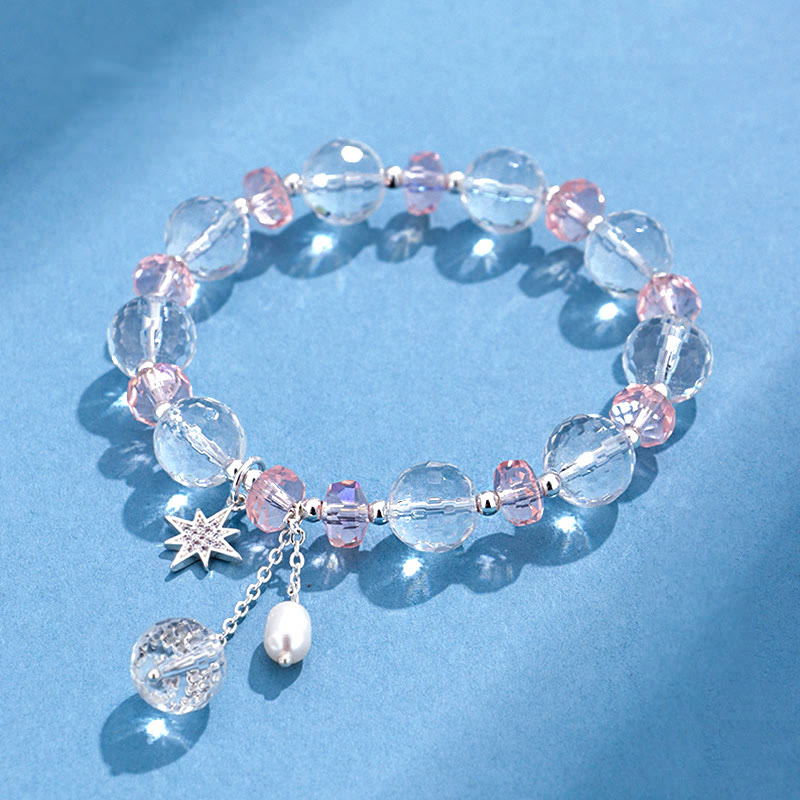 Bracelet Étoile de Protection en Cristal Blanc et Cristal Rose