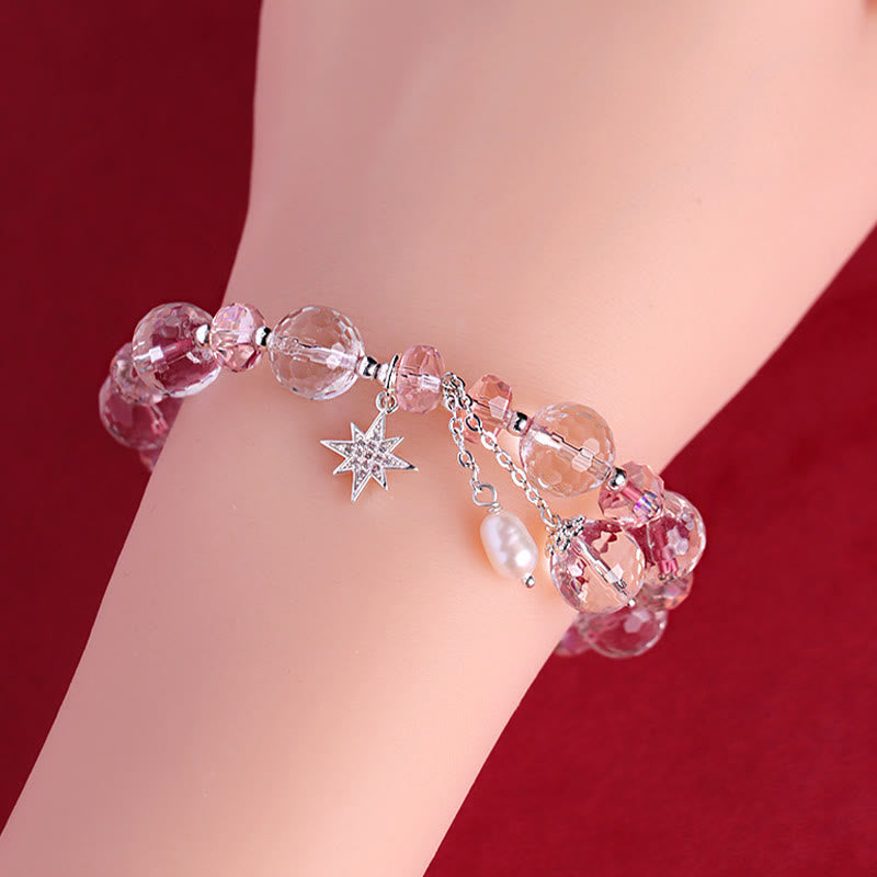 Bracelet Étoile de Protection en Cristal Blanc et Cristal Rose