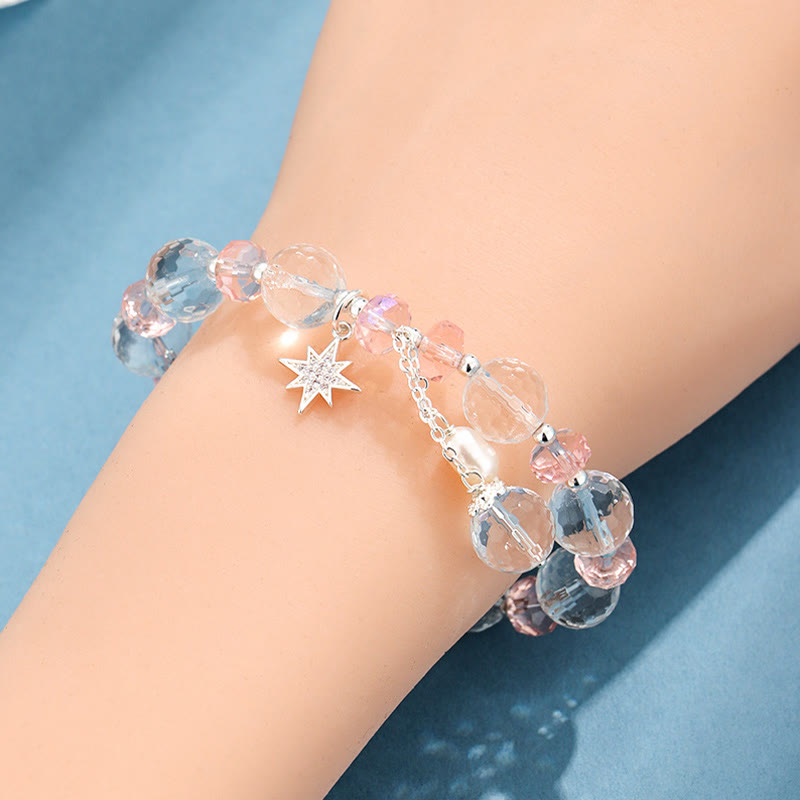 Bracelet Étoile de Protection en Cristal Blanc et Cristal Rose