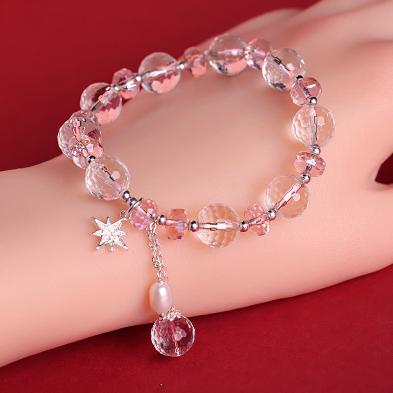 Bracelet Étoile de Protection en Cristal Blanc et Cristal Rose