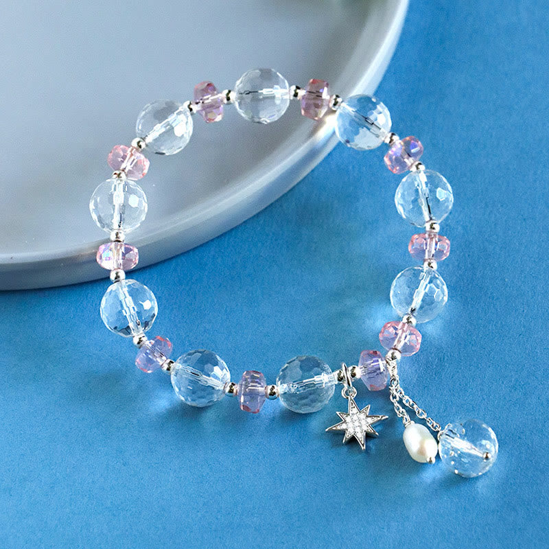Bracelet Étoile de Protection en Cristal Blanc et Cristal Rose