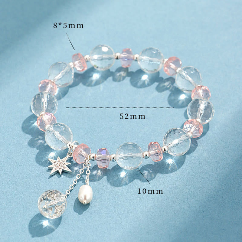 Bracelet Étoile de Protection en Cristal Blanc et Cristal Rose