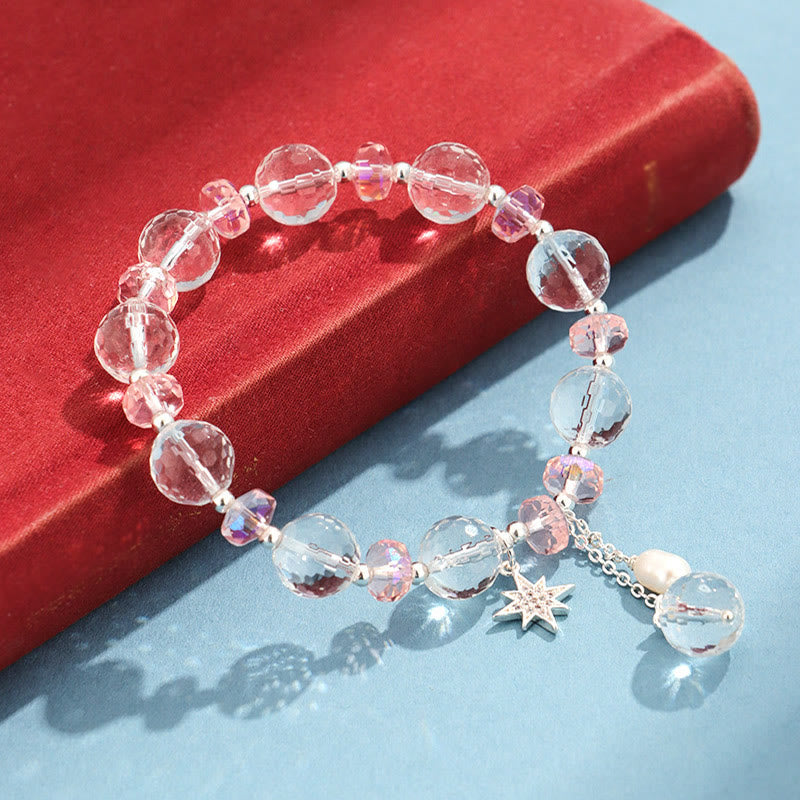 Bracelet Étoile de Protection en Cristal Blanc et Cristal Rose