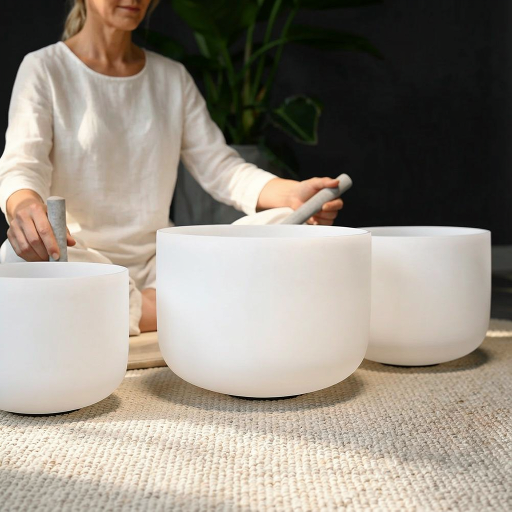 Ensemble de bols chantants en cristal givré blanc - 7 pièces - 6-16"