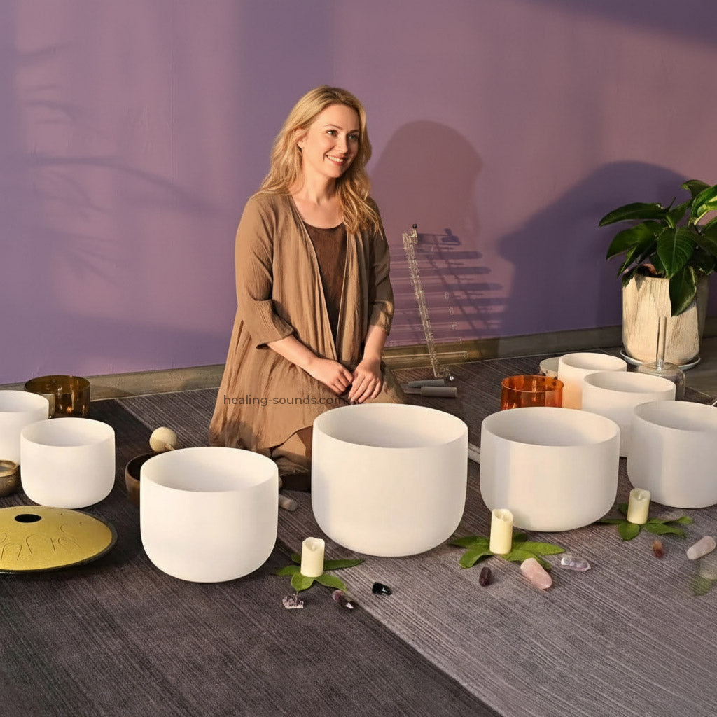 Ensemble de bols chantants en cristal blanc givré - 8 pièces de 7 à 14 pouces