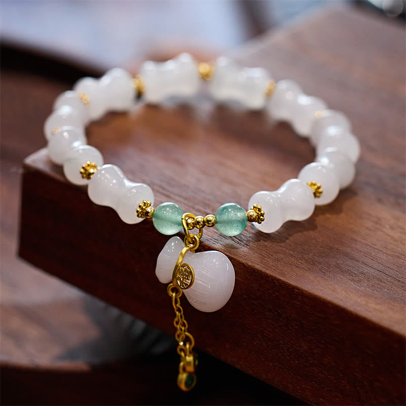 Bracelet de richesse en jade de soie doré blanc et bambou