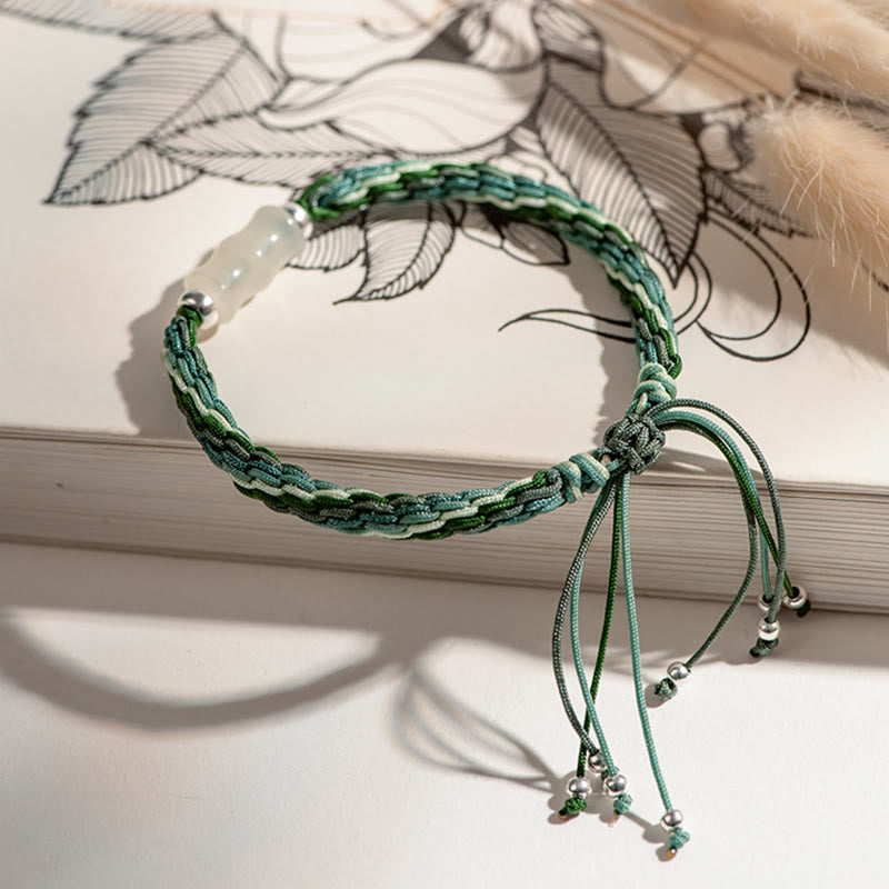 Bracelet en fil de jade blanc et bambou, force et chance