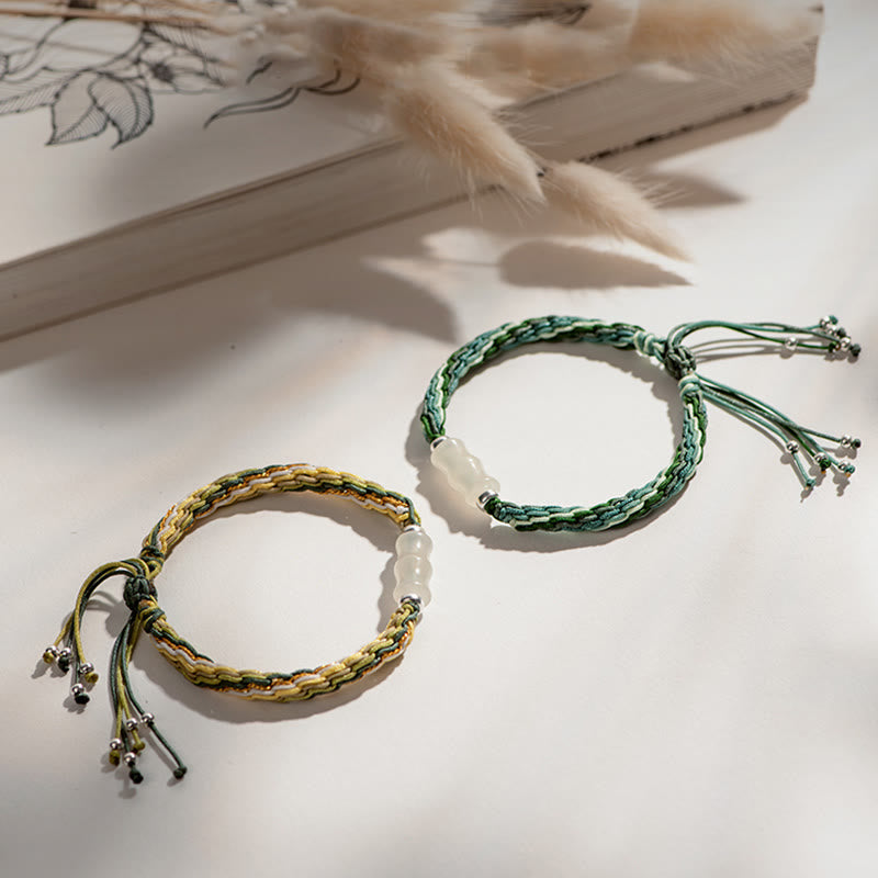 Bracelet en fil de jade blanc et bambou, force et chance