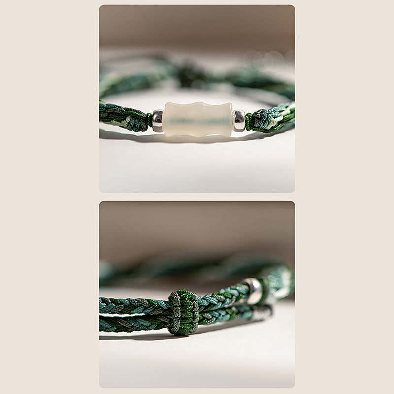 Bracelet en fil de jade blanc et bambou, force et chance