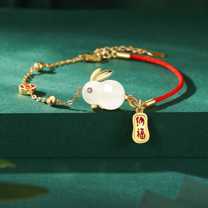 Bracelet du zodiaque lapin en jade blanc pour le bonheur et la protection