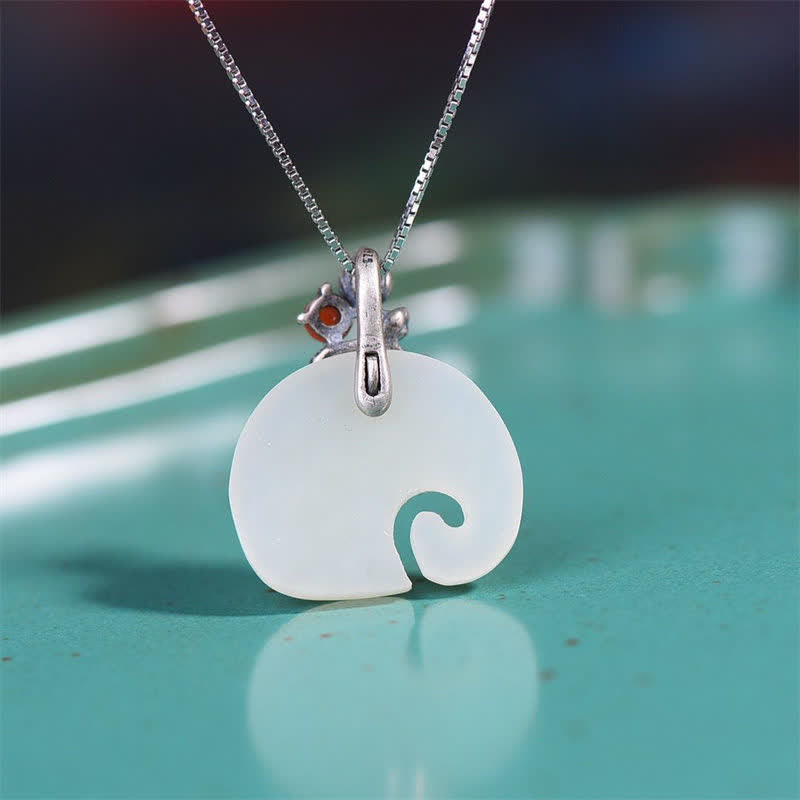 Collier de protection en jade blanc éléphant lotus 45 cm