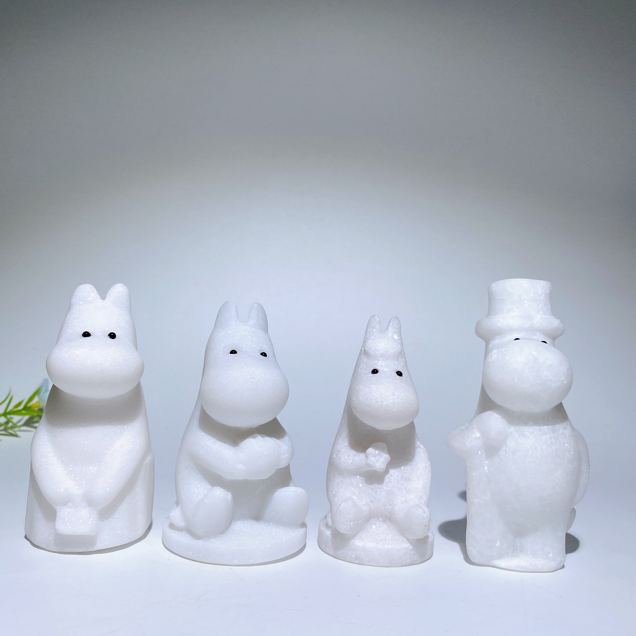 White Jade Hippo Family Crystal Figurines 3.1-3.8 Inch Healing