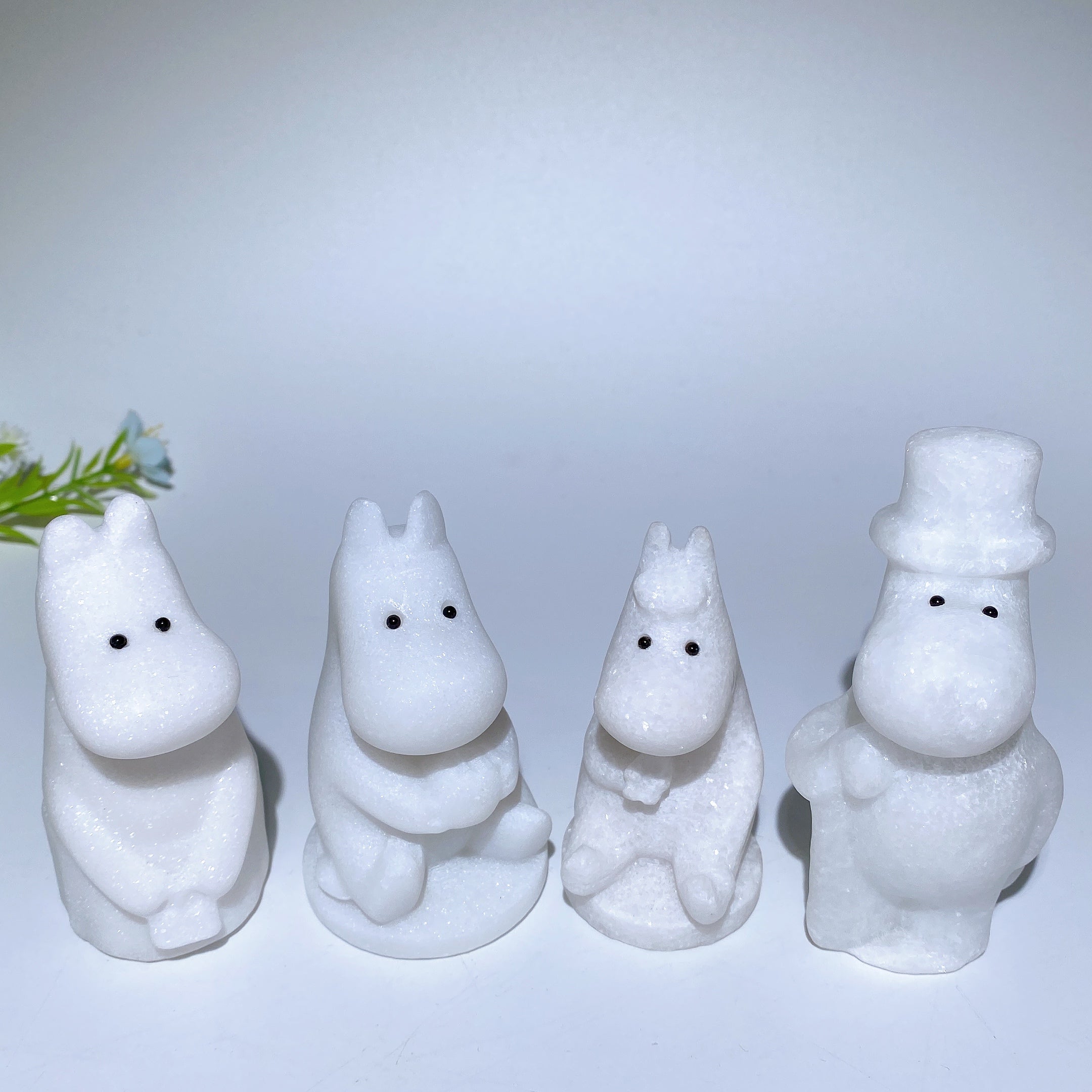 White Jade Hippo Family Crystal Figurines 3.1-3.8 Inch Healing