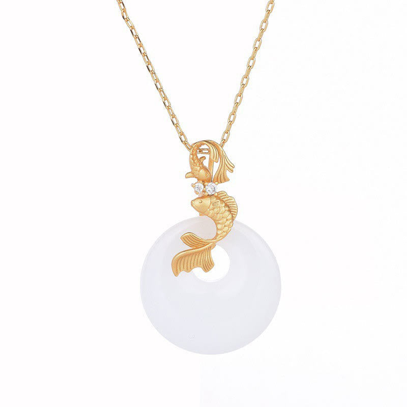 Collier de poisson Koi en jade blanc pour la richesse et la prospérité