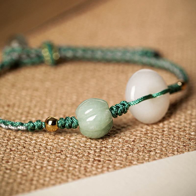 Bracelet de perles de citrouille en jade blanc avec boucle de paix pour la protection