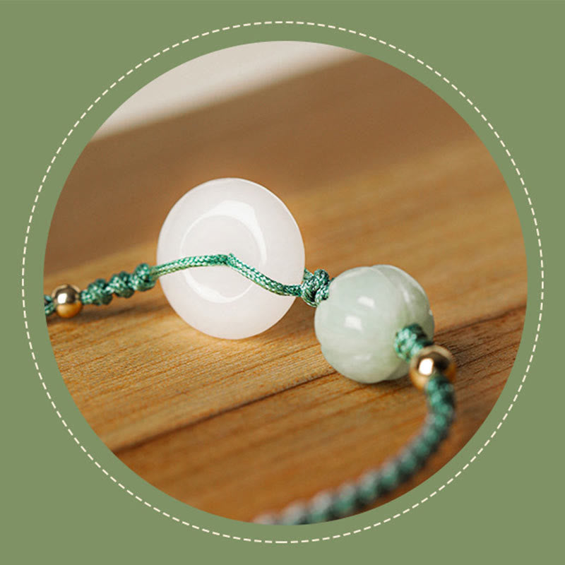 Bracelet de perles de citrouille en jade blanc avec boucle de paix pour la protection
