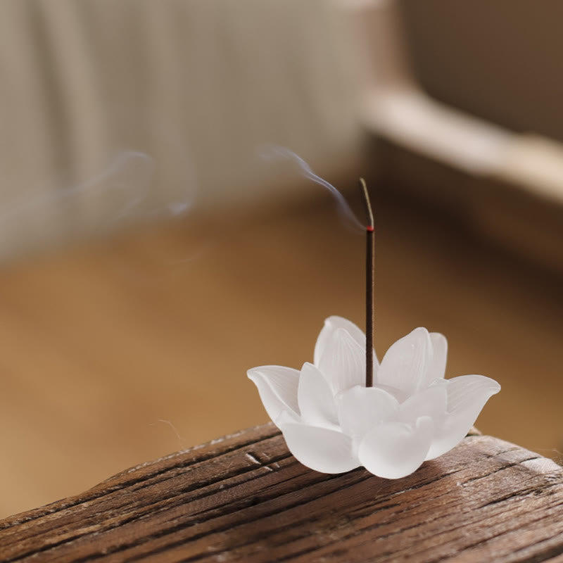 Brûleur d'encens en cristal Liuli Lotus blanc pour la méditation