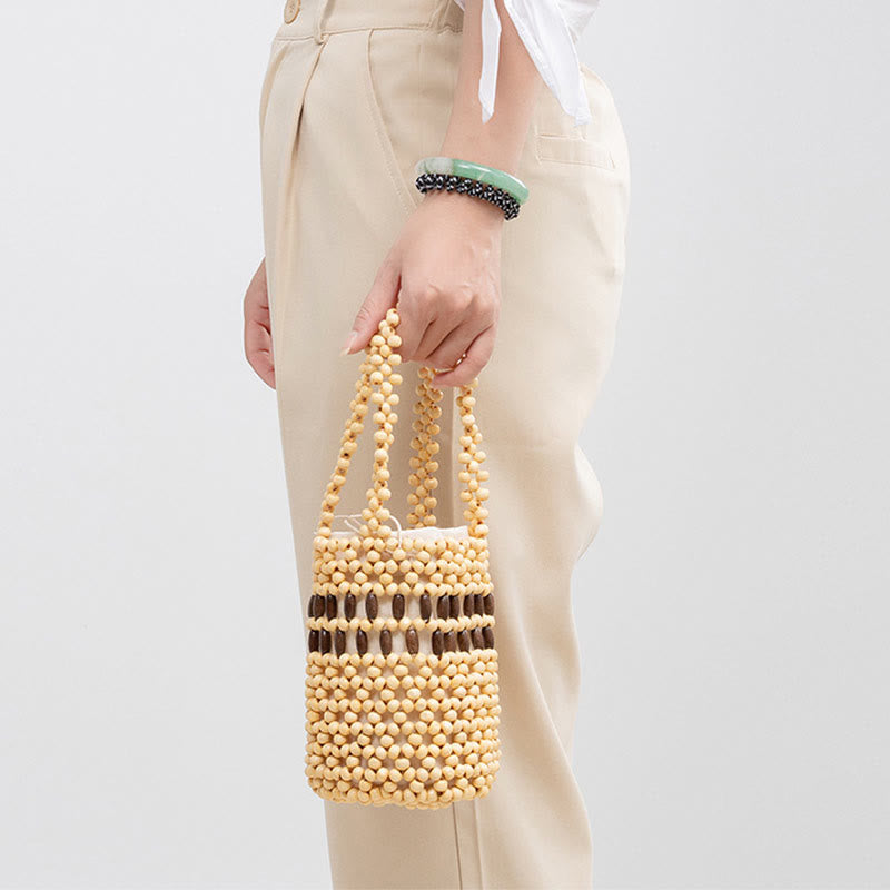 Sac seau en perles de bois 12 cm pour bijoux spirituels