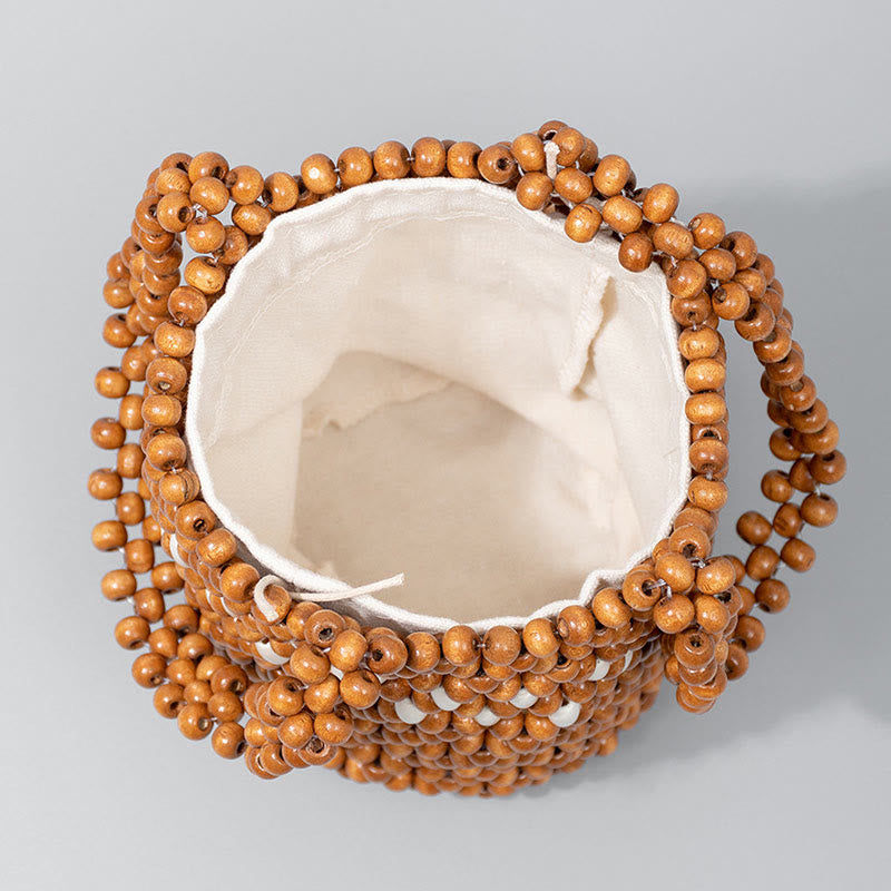 Sac seau en perles de bois 12 cm pour bijoux spirituels