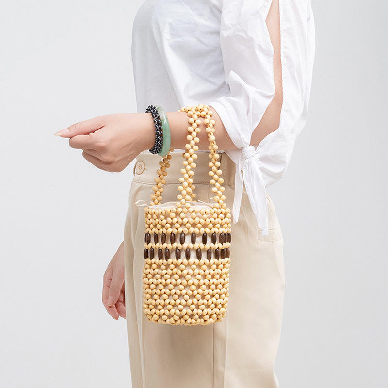 Sac seau en perles de bois 12 cm pour bijoux spirituels
